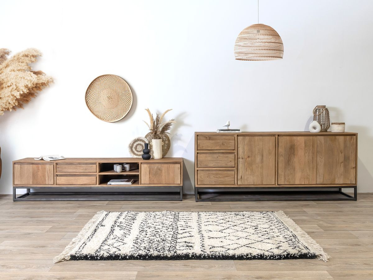 BERGERAC set met 190 cm dressoir + 200 cm tv-meubel in massief mangohout