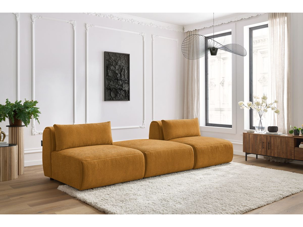 Canapé droit 3 places JEANNE texturé jaune — vue 5