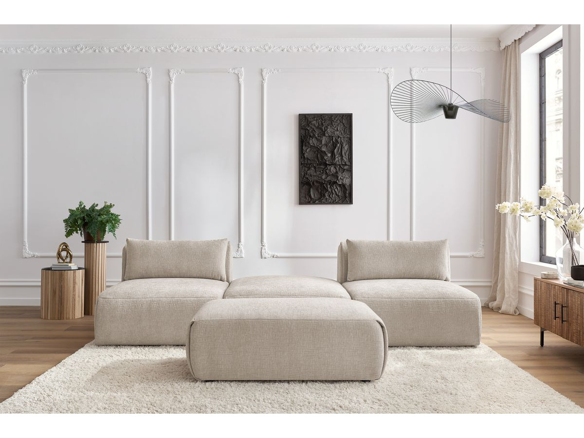 Canapé droit 3 places JEANNE avec pouf texturé beige — vue 5