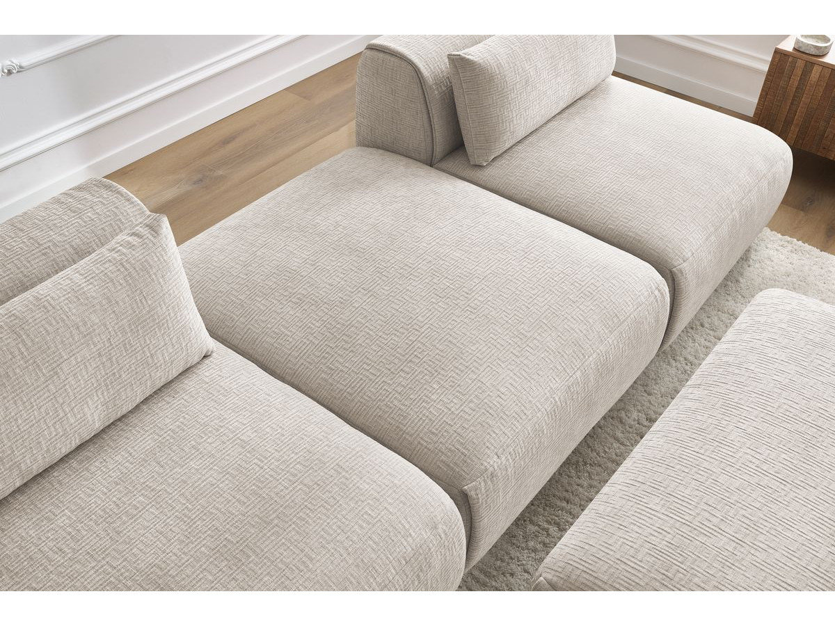 Canapé droit fixe 3 places JEANNE avec pouf tissu texturé