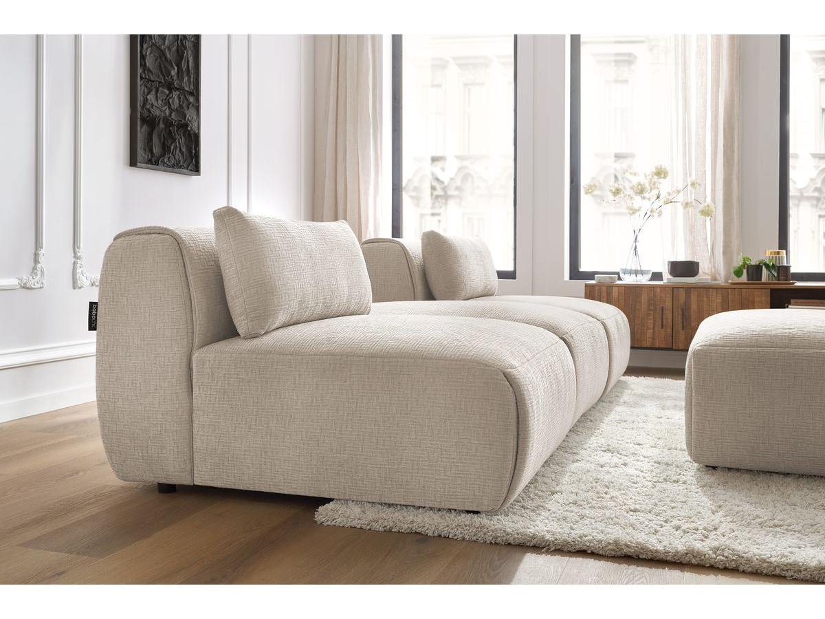 Canapé droit fixe 3 places JEANNE avec pouf tissu texturé