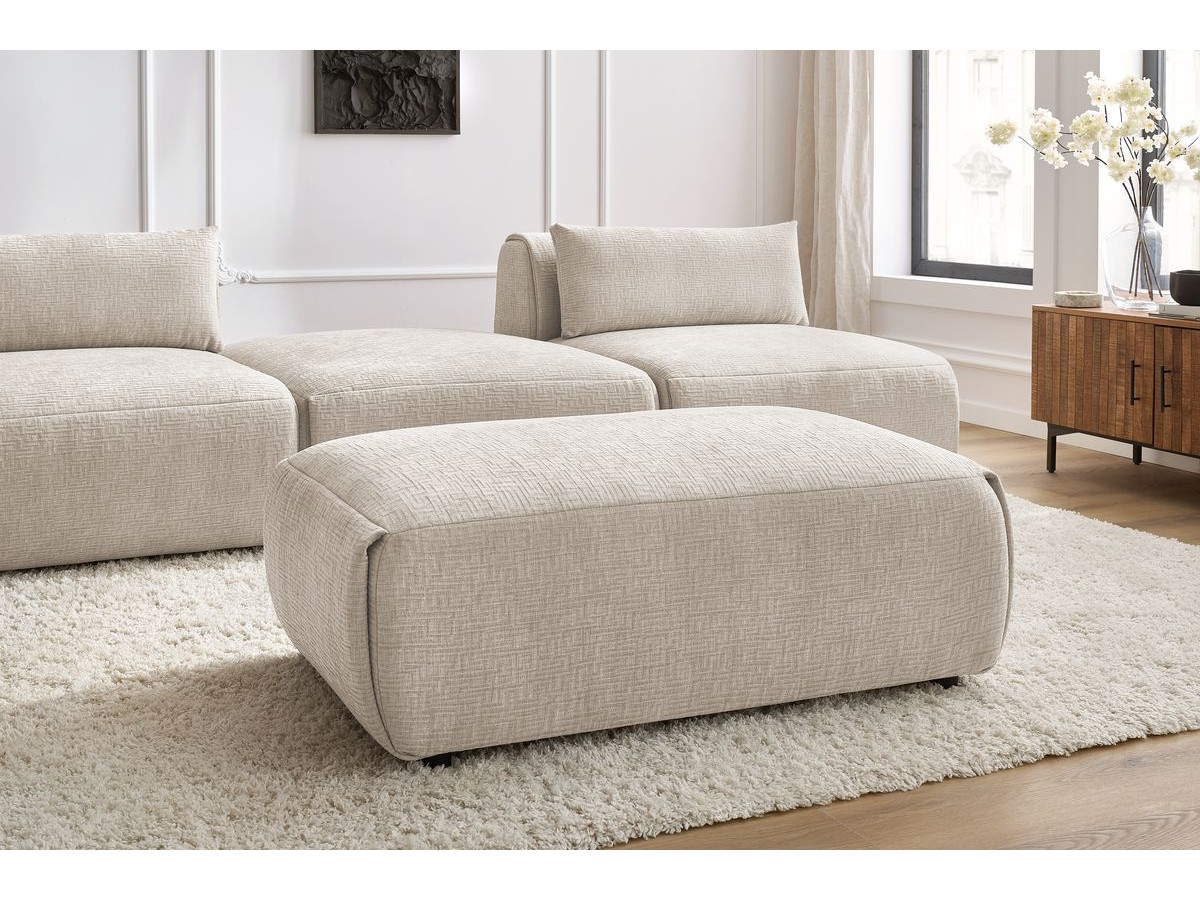 Canapé droit fixe 3 places JEANNE avec pouf tissu texturé