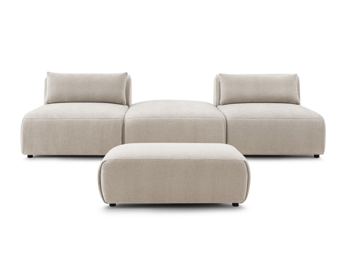 Canapé droit fixe 3 places JEANNE avec pouf tissu texturé