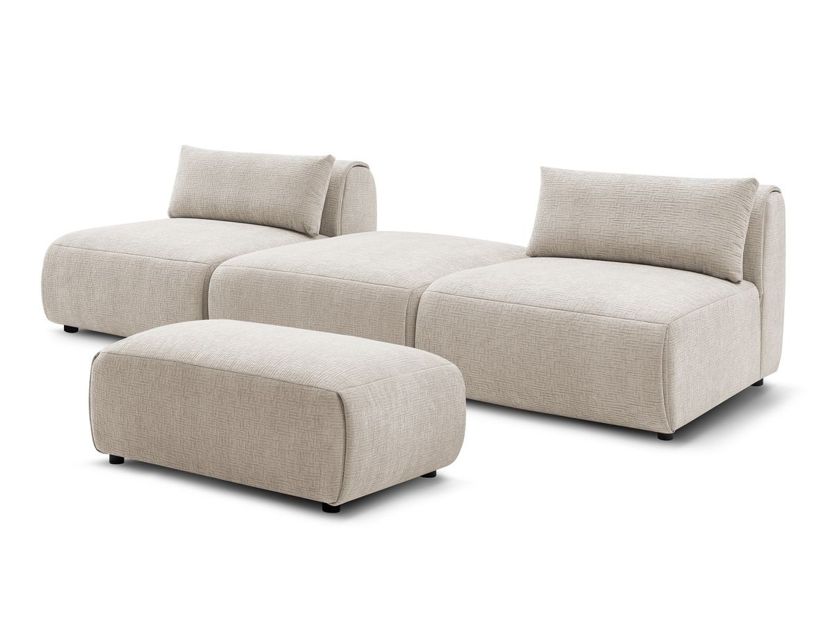 Canapé droit fixe 3 places JEANNE avec pouf tissu texturé
