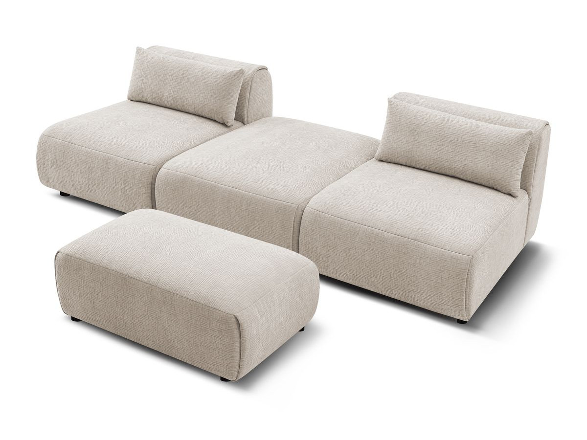 Canapé droit fixe 3 places JEANNE avec pouf tissu texturé