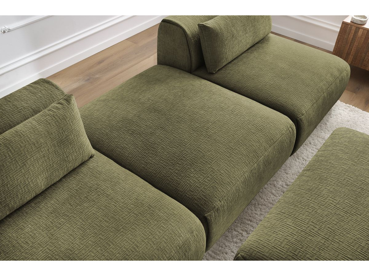 Canapé droit fixe 3 places JEANNE avec pouf tissu texturé