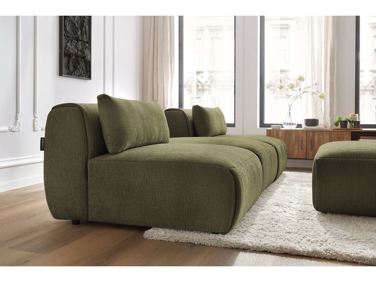 Canapé droit fixe 3 places JEANNE avec pouf tissu texturé