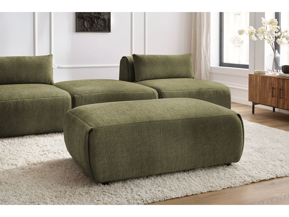 Canapé droit fixe 3 places JEANNE avec pouf tissu texturé