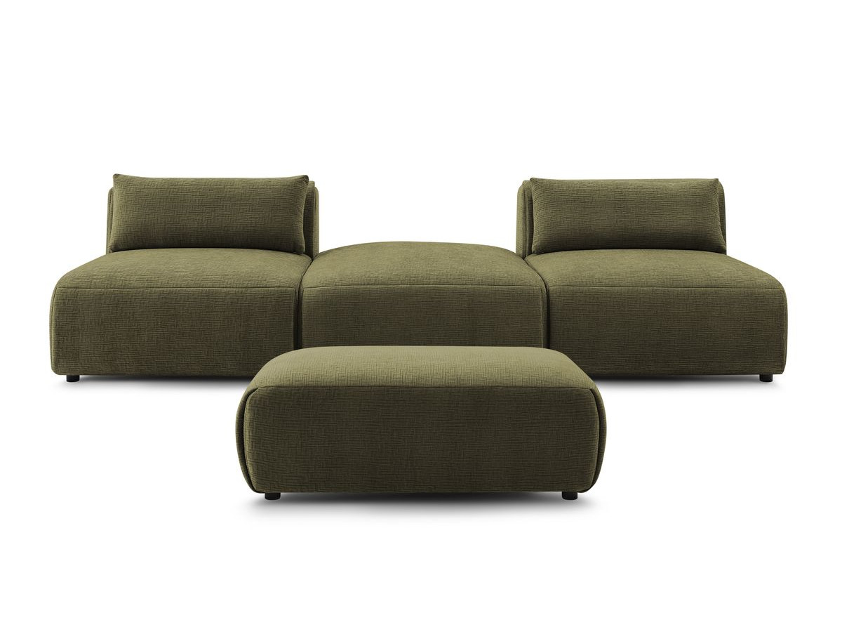 Canapé droit fixe 3 places JEANNE avec pouf tissu texturé