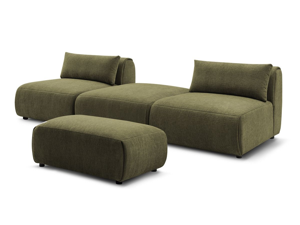 Canapé droit fixe 3 places JEANNE avec pouf tissu texturé