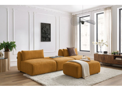 Canapé droit fixe 3 places JEANNE avec pouf tissu texturé