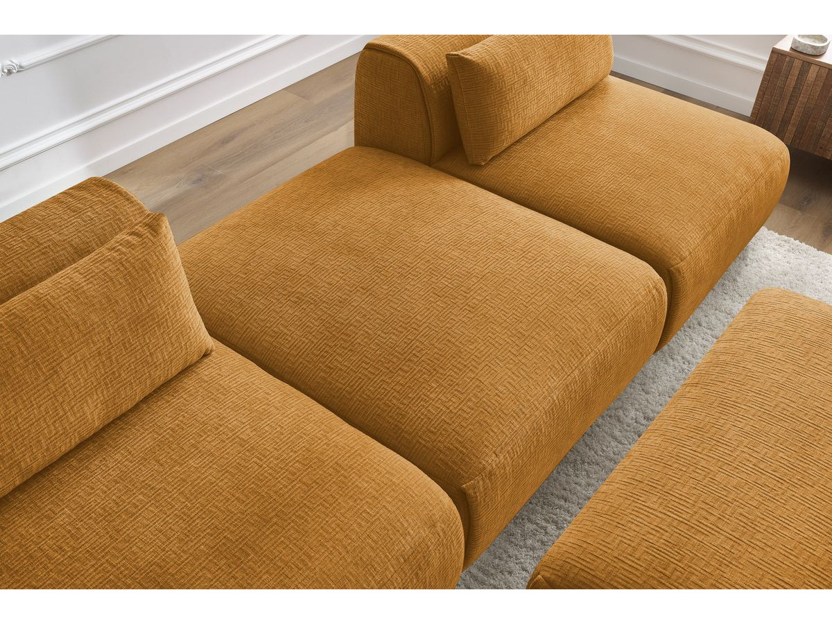 Canapé droit fixe 3 places JEANNE avec pouf tissu texturé