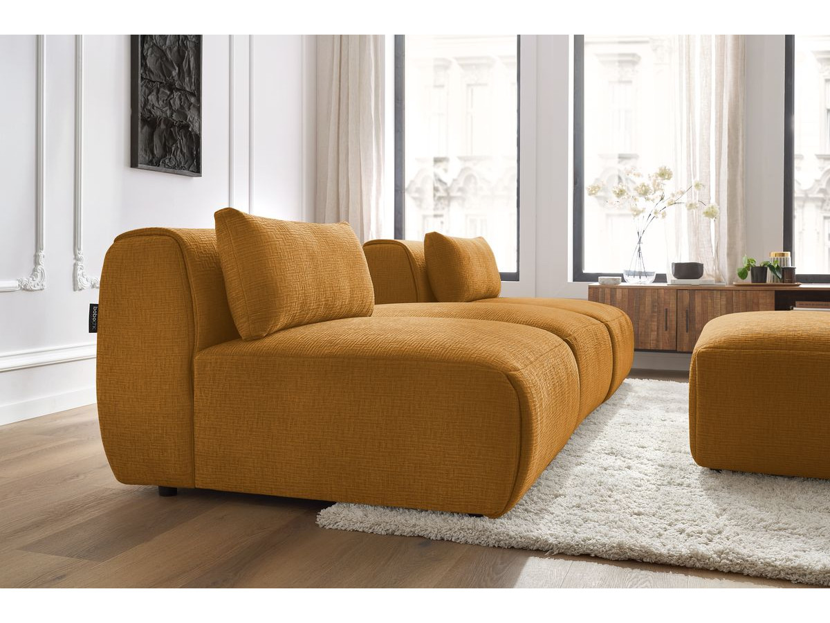 Canapé droit fixe 3 places JEANNE avec pouf tissu texturé