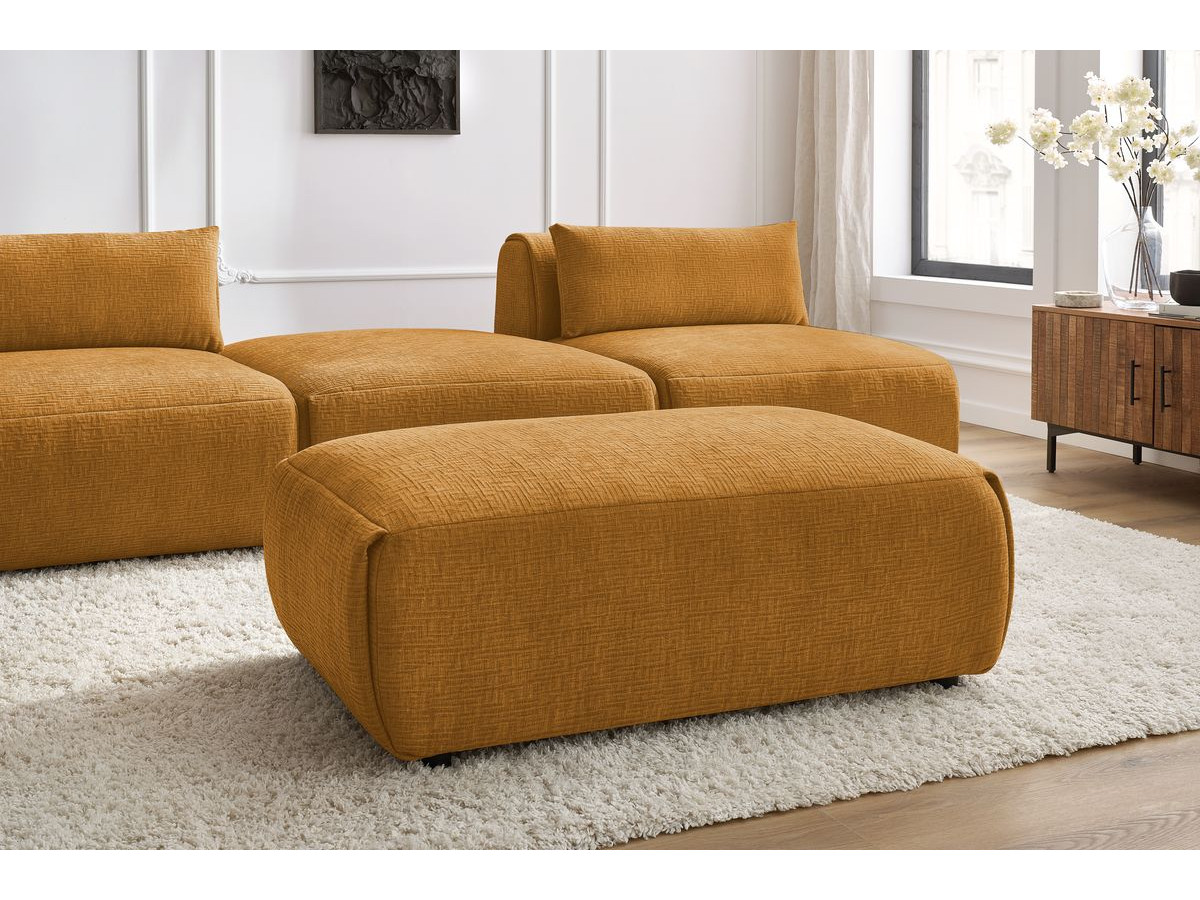 Canapé droit fixe 3 places JEANNE avec pouf tissu texturé