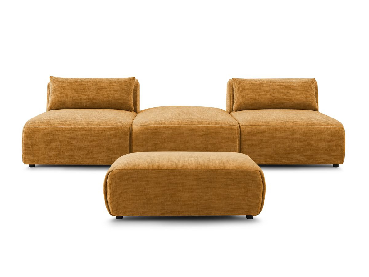 Canapé droit fixe 3 places JEANNE avec pouf tissu texturé