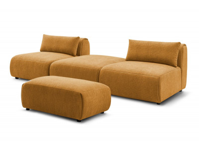 Canapé droit fixe 3 places JEANNE avec pouf tissu texturé