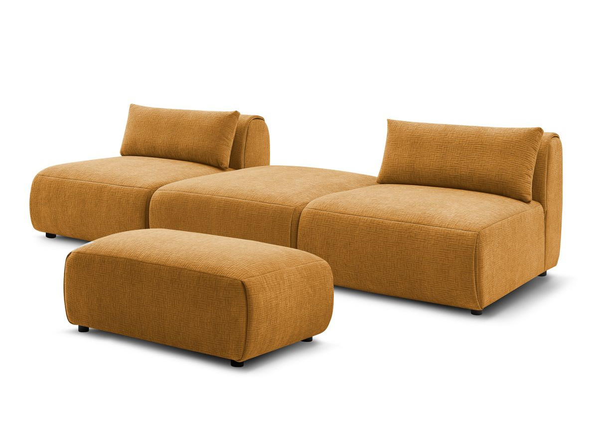 Canapé droit fixe 3 places JEANNE avec pouf tissu texturé