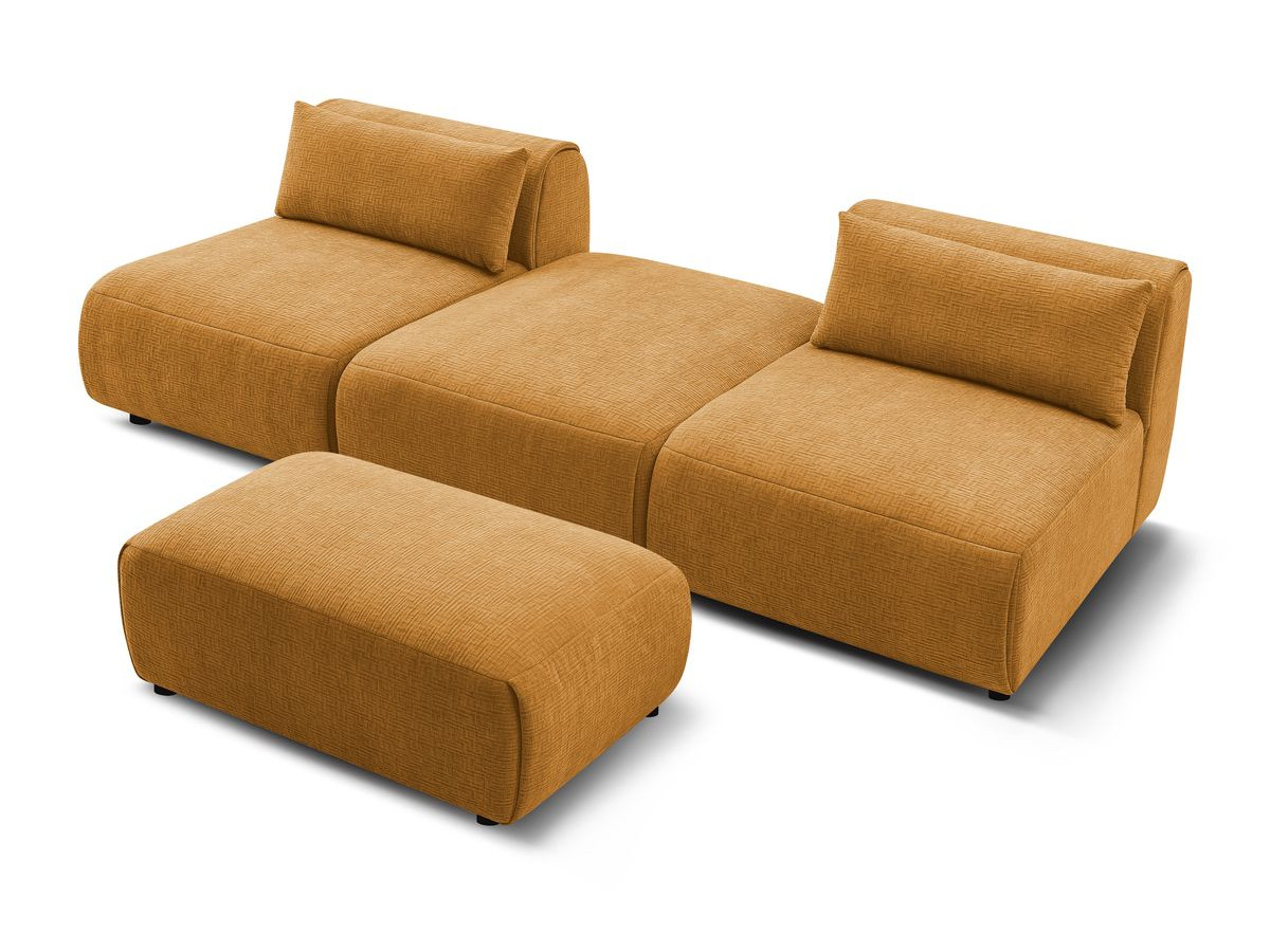 Canapé droit fixe 3 places JEANNE avec pouf tissu texturé