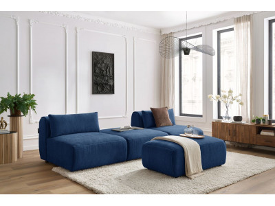 Canapé droit fixe 3 places JEANNE avec pouf tissu texturé