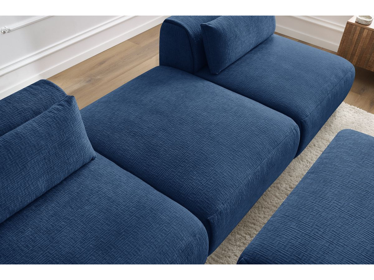 Canapé droit fixe 3 places JEANNE avec pouf tissu texturé
