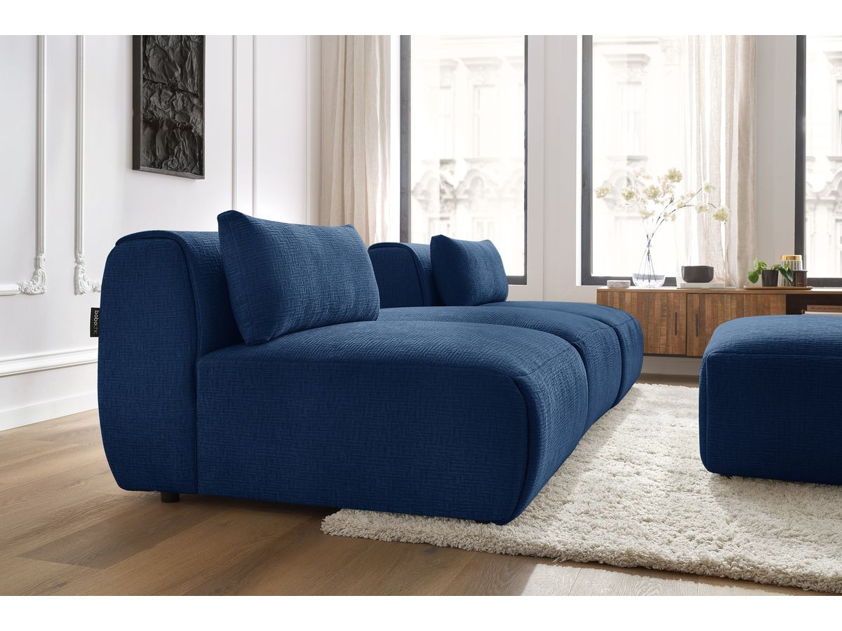 Canapé droit fixe 3 places JEANNE avec pouf tissu texturé