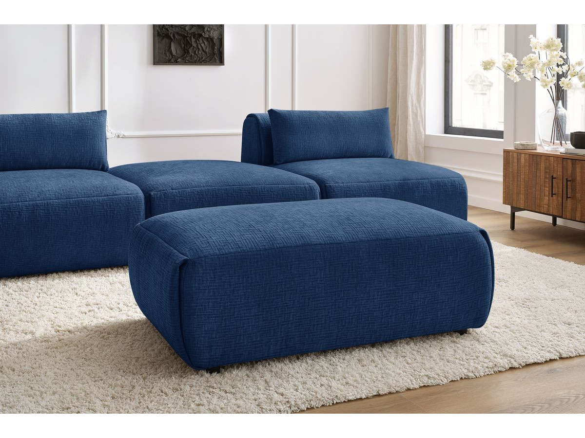 Canapé droit fixe 3 places JEANNE avec pouf tissu texturé