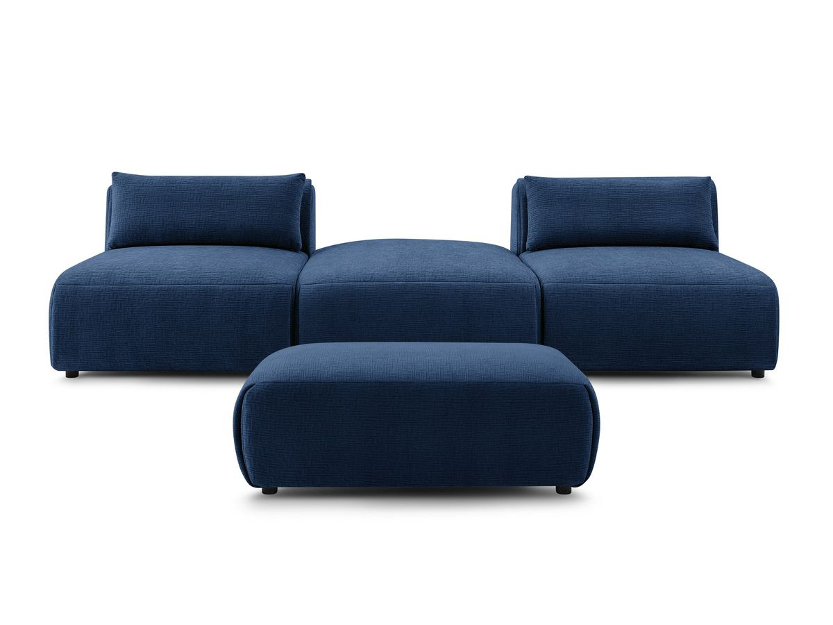 Canapé droit fixe 3 places JEANNE avec pouf tissu texturé
