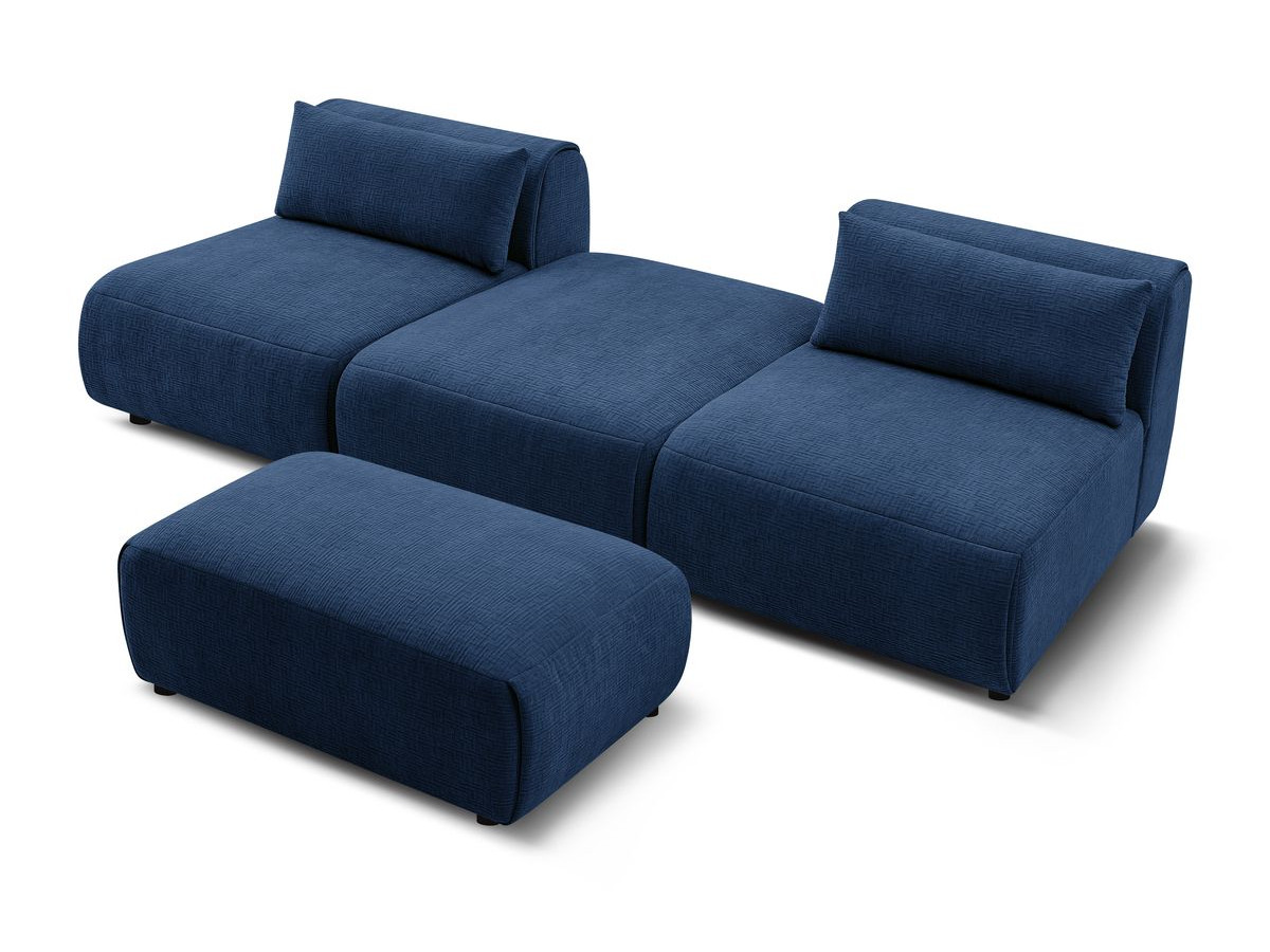 Canapé droit fixe 3 places JEANNE avec pouf tissu texturé