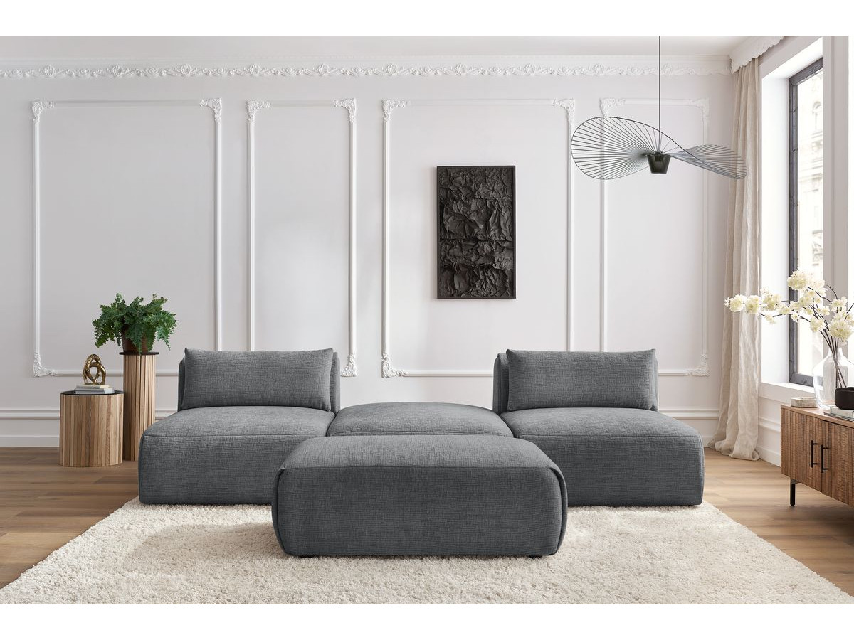 Canapé droit 3 places JEANNE avec pouf texturé gris foncé — vue 5