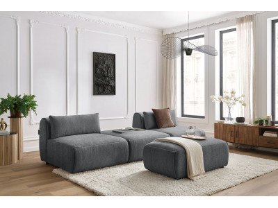 Canapé droit fixe 3 places JEANNE avec pouf tissu texturé