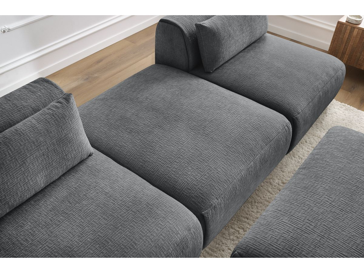 Canapé droit fixe 3 places JEANNE avec pouf tissu texturé