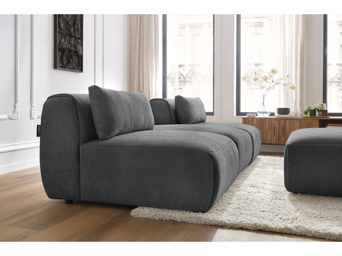 Canapé droit fixe 3 places JEANNE avec pouf tissu texturé