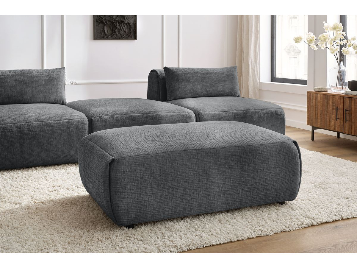 Canapé droit fixe 3 places JEANNE avec pouf tissu texturé