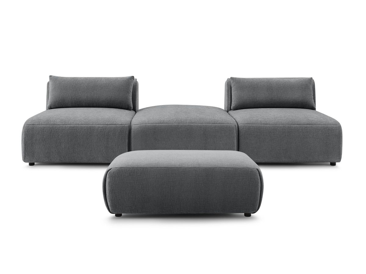 Canapé droit fixe 3 places JEANNE avec pouf tissu texturé
