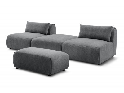 Canapé droit fixe 3 places JEANNE avec pouf tissu texturé