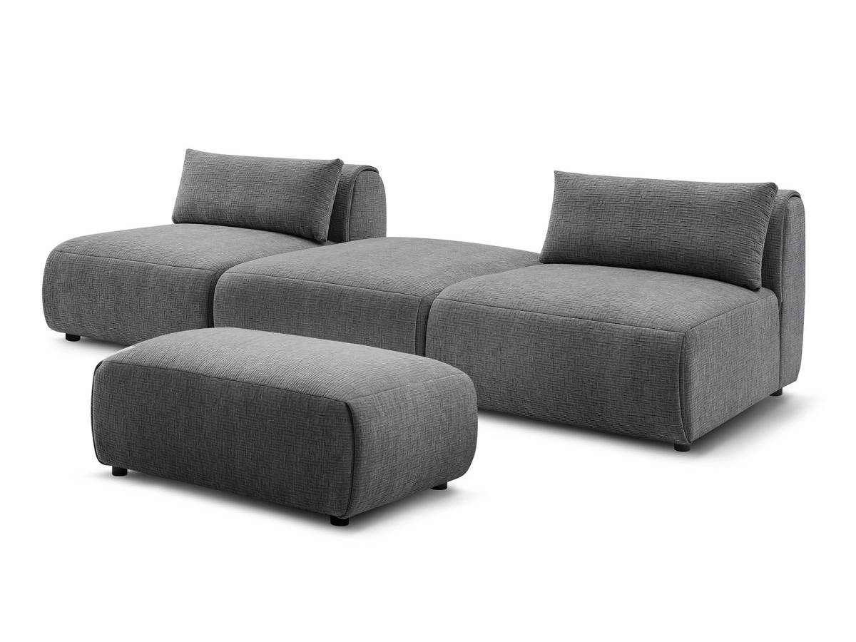 Canapé droit fixe 3 places JEANNE avec pouf tissu texturé