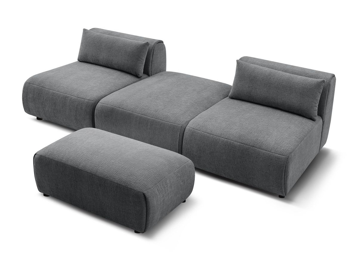 Canapé droit fixe 3 places JEANNE avec pouf tissu texturé
