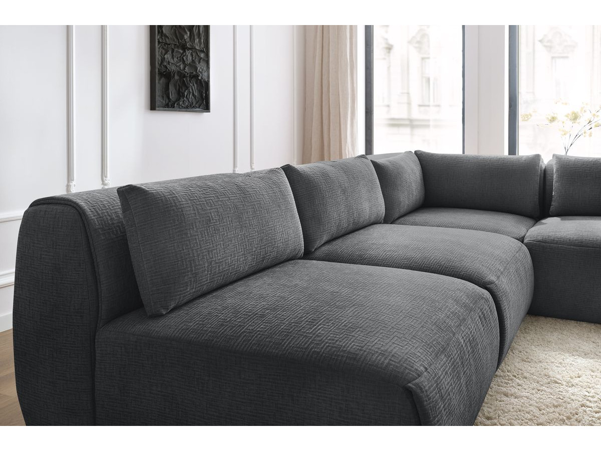 Canapé d'angle fixe EVEREST tissu chiné - Orange - Angle droit - 10 coussins