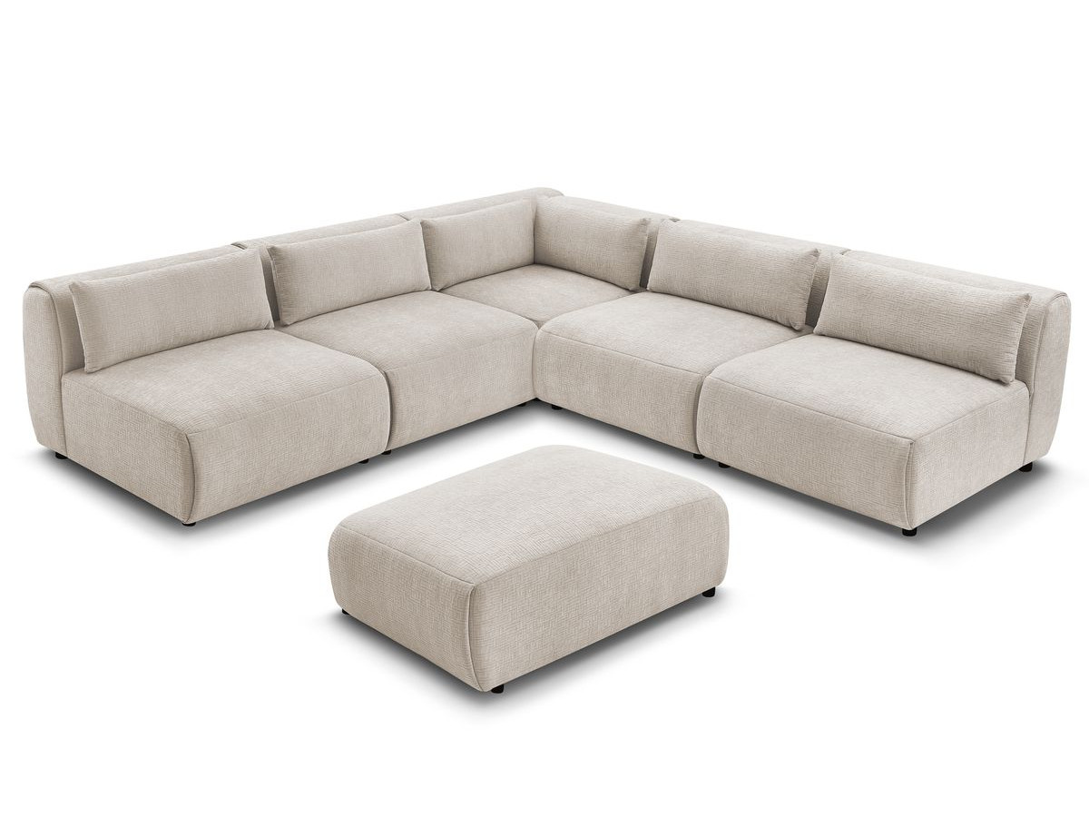 Canapé d'angle fixe EVEREST tissu chiné - Orange - Angle droit - 10 coussins