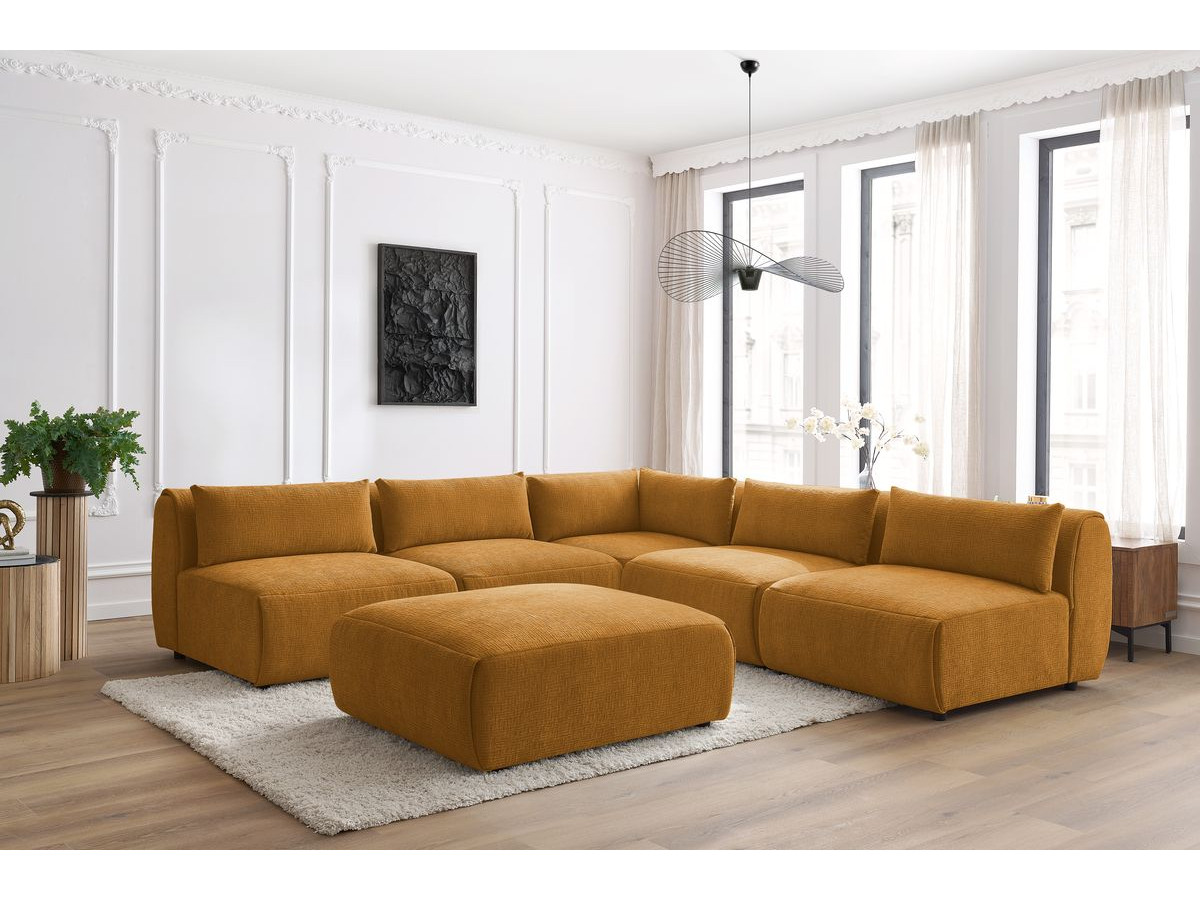 Canapé d'angle fixe EVEREST tissu chiné - Orange - Angle droit - 10 coussins