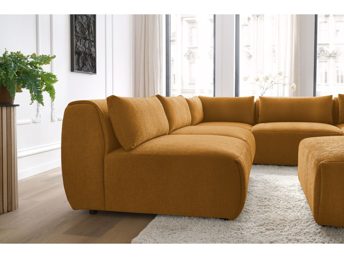 Canapé d'angle fixe EVEREST tissu chiné - Orange - Angle droit - 10 coussins