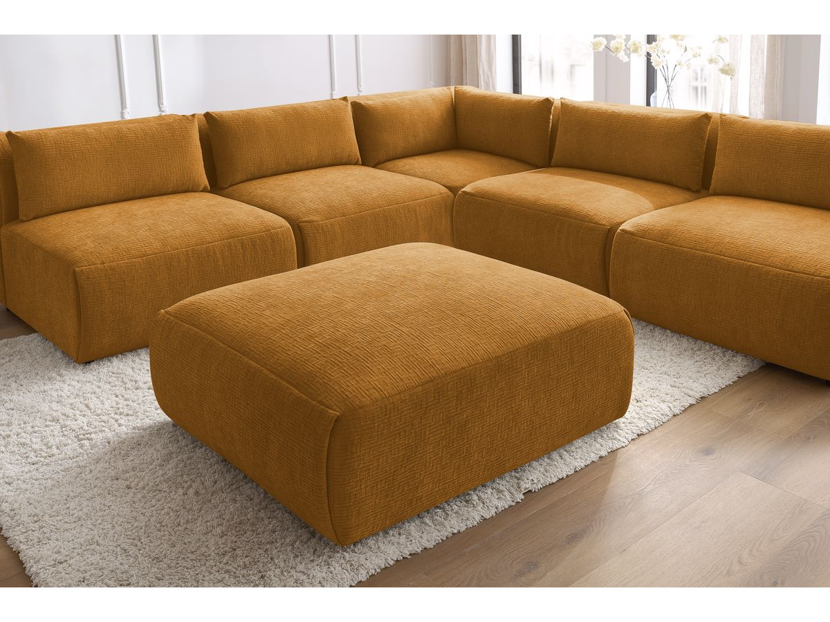 Canapé d'angle fixe EVEREST tissu chiné - Orange - Angle droit - 10 coussins