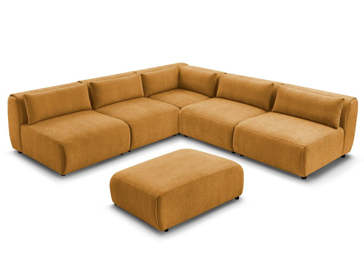 Canapé d'angle fixe EVEREST tissu chiné - Orange - Angle droit - 10 coussins