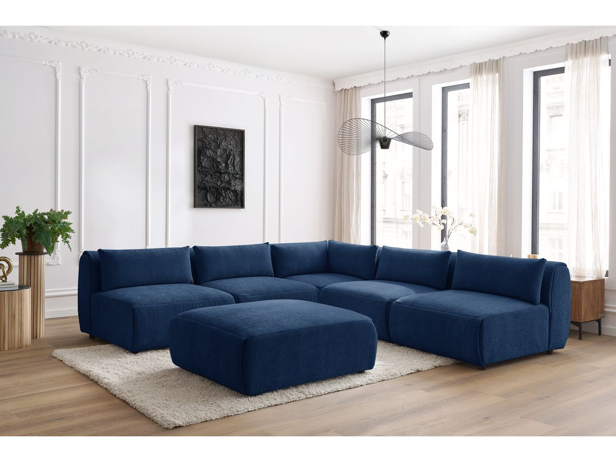JEANNE modulaire vaste hoekbank in structuurstof met 4 fauteuils, 1 hoek en 1 poef