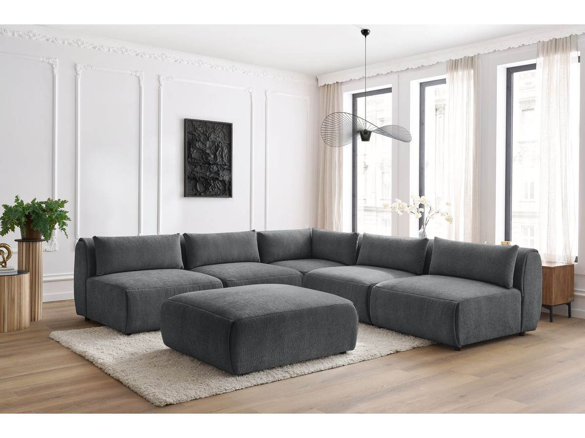 Canapé d'angle modulable JEANNE texturé gris foncé — vue 5