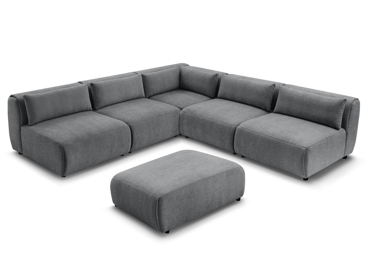 Canapé d'angle fixe EVEREST tissu chiné - Orange - Angle droit - 10 coussins