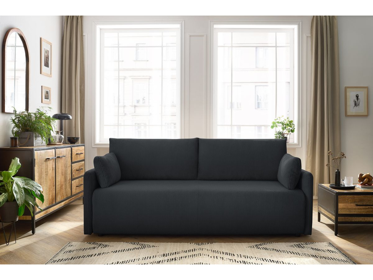 Canapé droit convertible coffre MARCEL velours côtelé gris foncé BOBOCHIC 3 places - Vue supplémentaire 3