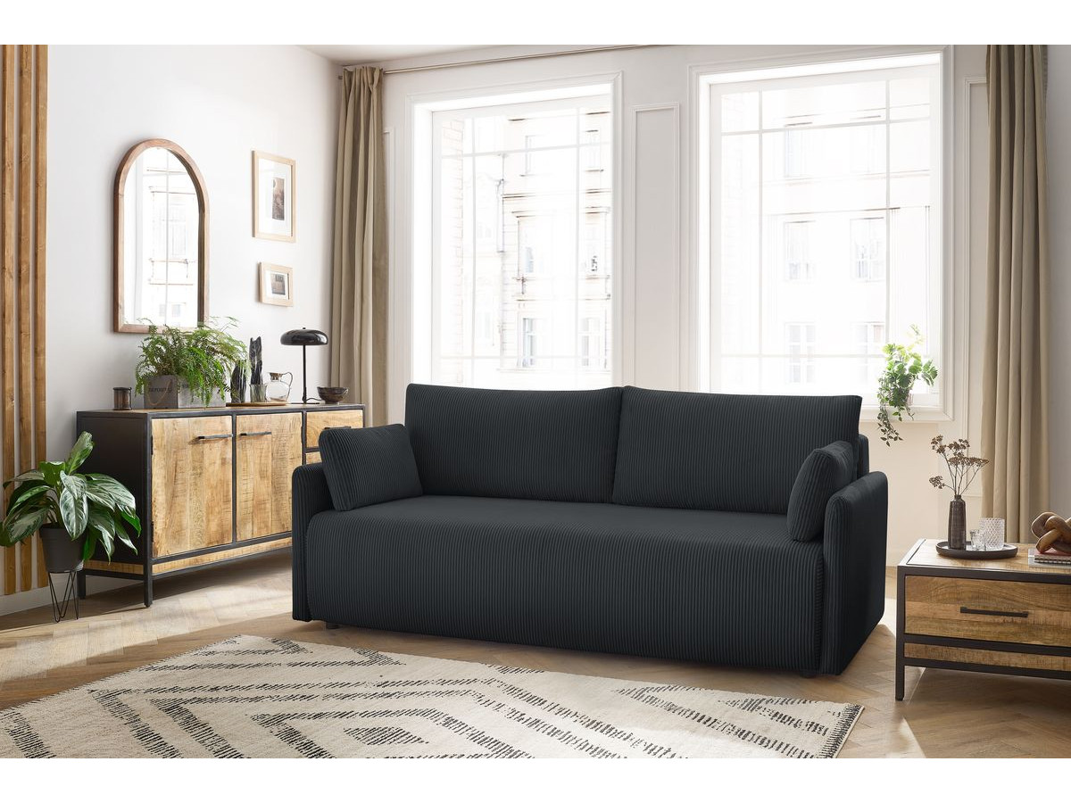 Canapé droit convertible coffre MARCEL velours côtelé gris foncé BOBOCHIC 3 places - Vue supplémentaire 2