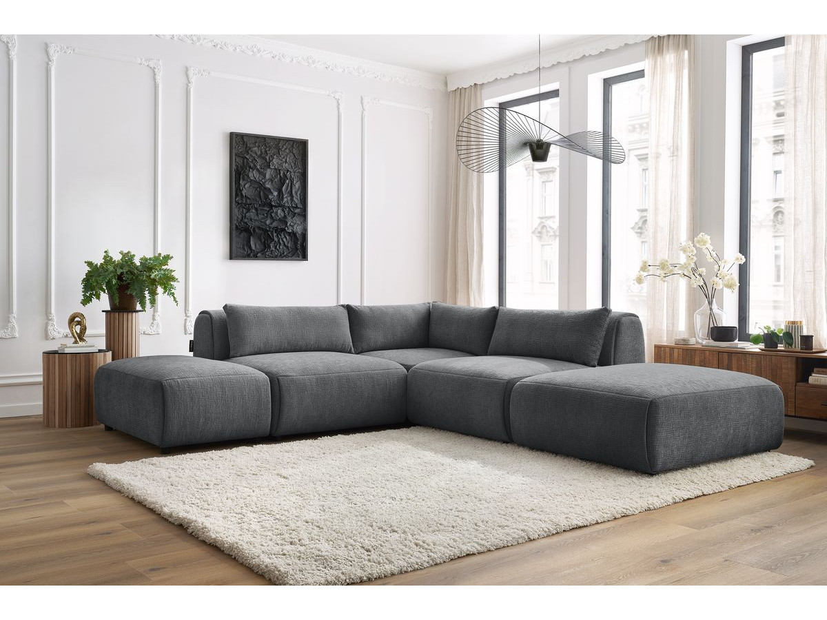 Canapé d'angle modulable JEANNE texturé gris foncé — vue 5