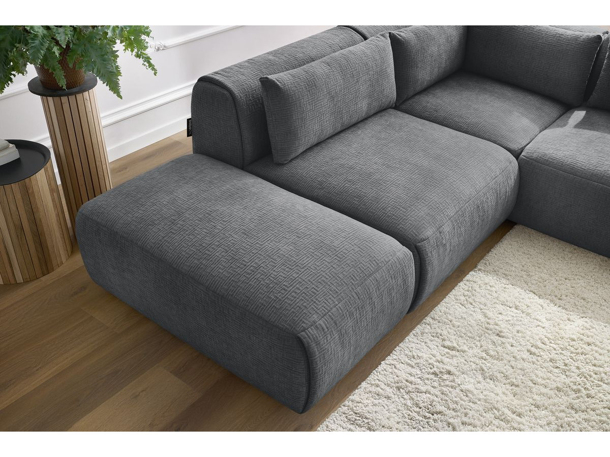 Canapé d'angle fixe EVEREST tissu chiné - Orange - Angle droit - 10 coussins